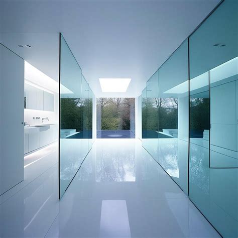 Premium Ai Image A Bathroom With A Blue Glass Shower And A White Sink