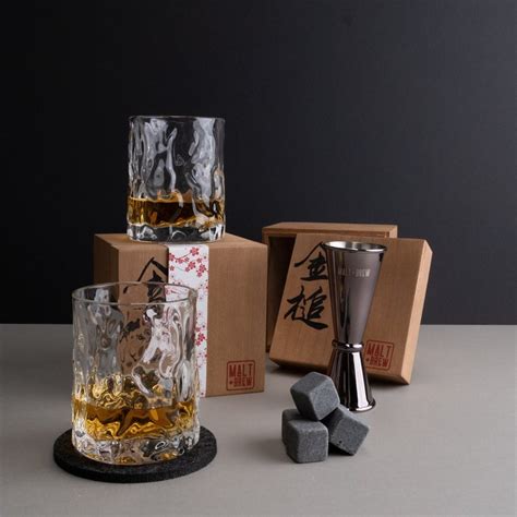 Whiskey Glasses Gift Set, Japan Inspired Design, Wooden Box Gift, Set ...