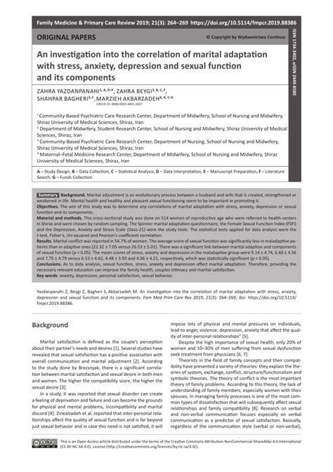 Pdf An Investigation Into The Correlation Of Marital Adaptation With Stress Anxiety