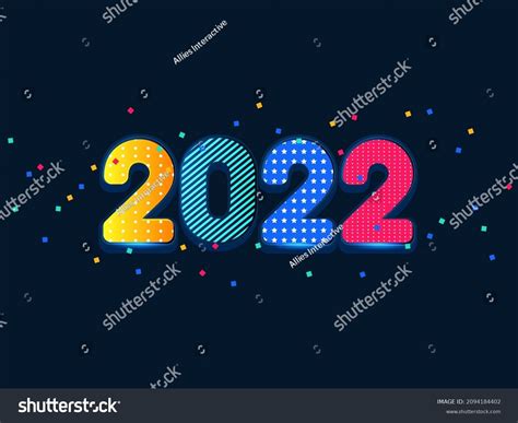 Colorful 2022 Numerals With Confetti On Blue Background