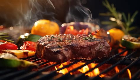 Premium Photo Grilled Meat And Vegetables Closeup On Barbecue Grill