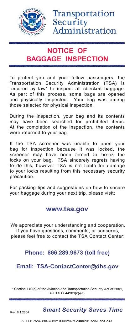 Tsa Notice Of Baggage Inspection Here Is The Tsa S Notice Flickr