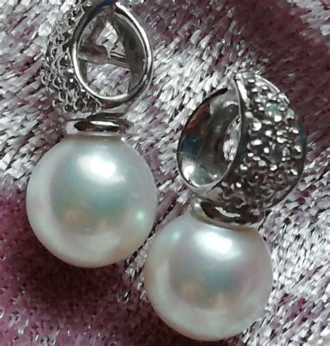 Cultured Pearl And Diamond Earrings 18ct White Gold Christie Elliot