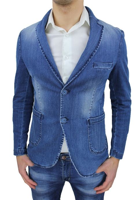 Giacca Di Jeans Uomo Class Blu Denim Casual 2 Bottoni Da S A Xxl