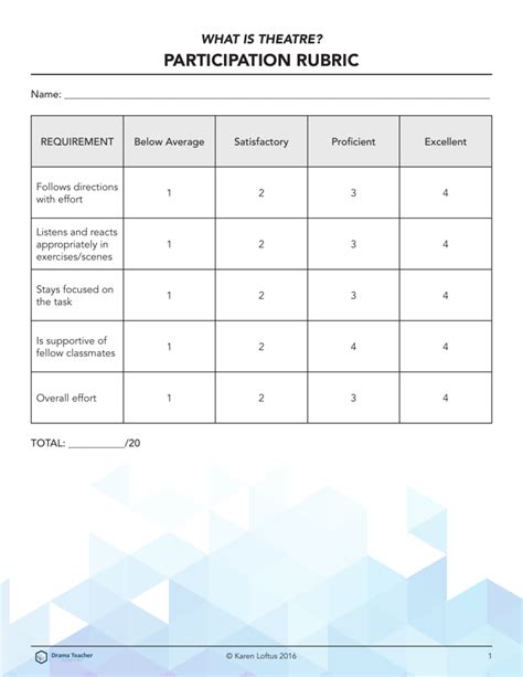 Participation Rubric Printable