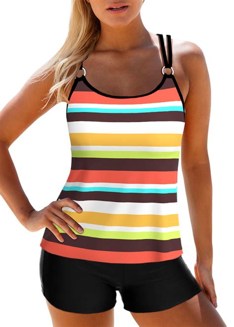 Circular Ring Multi Stripe Print Tankini Top Modlily Usd