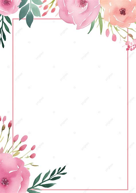 Pink Green Modern Watercolor Flowers Happy Birthday Page Border A4 ...