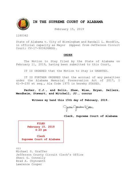 Alabama Supreme Court Ruling Granting Stay Of Jefferson County Ruling