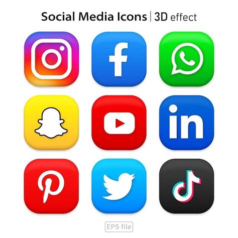 Popular Social Media Icons 3d Effect Set Premium Vector Freepik