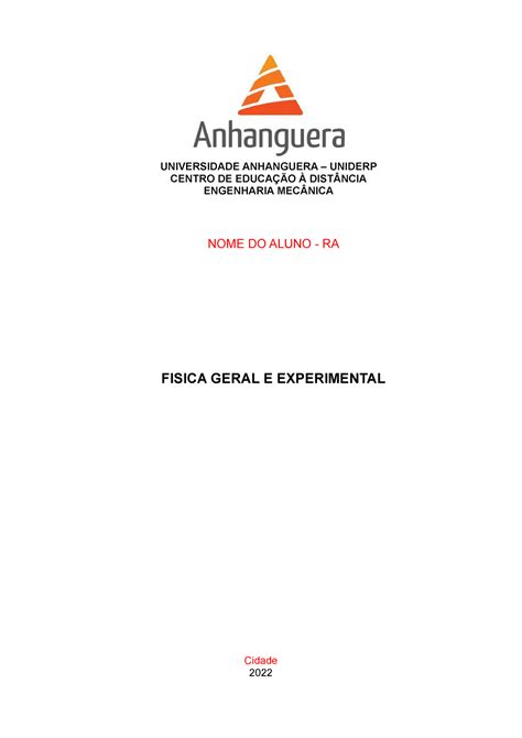 Roteiro De Aula Pratica Fisica Geral E Experimental Mecanica Anhanguera