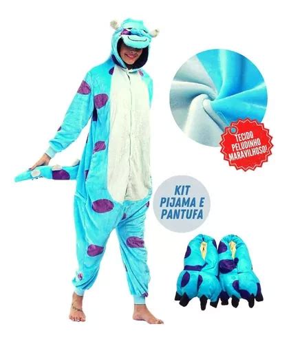 Kit Pijama Importado Sullivan E Pantufa Kigurumi Peludo Frete Gr Tis