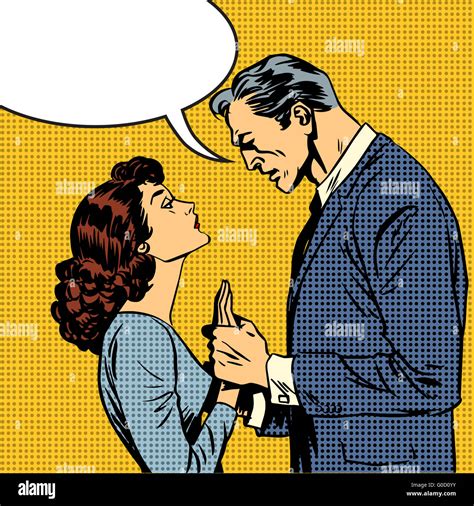 husband and wife lovers serious talk love conflict pop art comic Stock ...