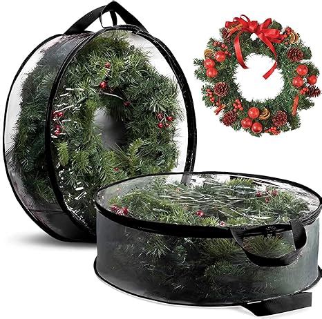 KYKHT 2Pcs Clear Wreath Storage Bag 30 Inch Christmas Wreath Storage