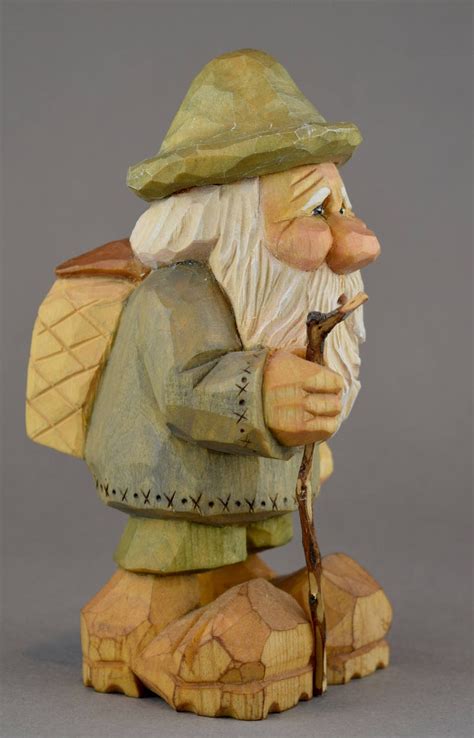 Gnome Hiker Elf Backpack Walking Stick Carving Nordic Etsy