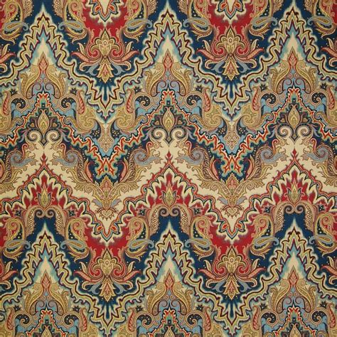 Jewel Blue And Red Asian Cotton Upholstery Fabric By The Yard G