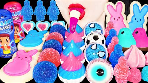 Asmr Blue Desserts Mukbang Eyeball Gummy Rock Candy Nerds Rope Popping