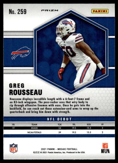 Panini Mosaic Greg Rousseau Rookie Nfl Debut Green Prizm Ebay