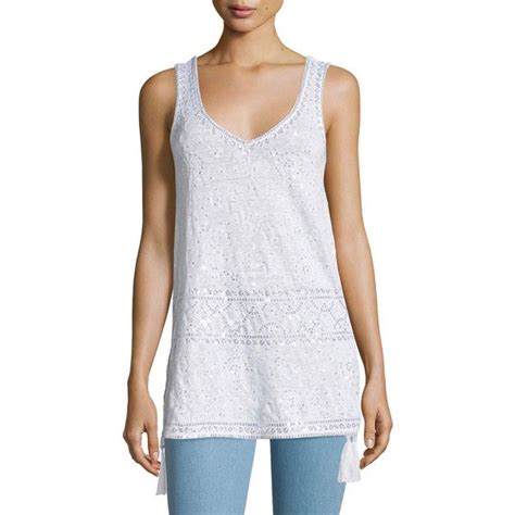 Calypso St Barth Garen Linen Sequin Trim Tank Sequin Tank Tops