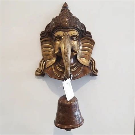 Inch Brass Ganesha Face Wall Hanging With Bell Brown Color At Rs