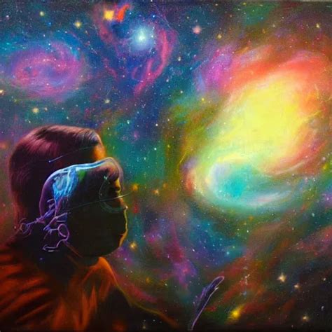 An Epic Oil Painting Of Carl Sagan Getting High On The Stable