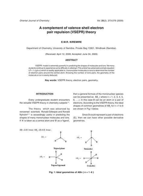 (PDF) A complement of valence shell electron pair repulsion (VSEPR) theory