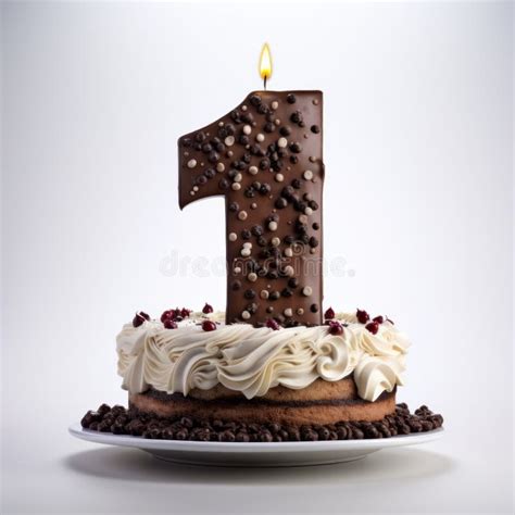 Number One Birthday Cake Dark White And Brown Design Stock