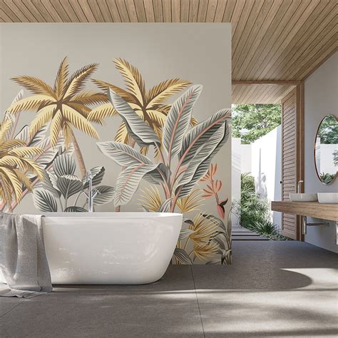 Tropical Palm Trees Large By Origin Murals Grey Mural Wallpaper