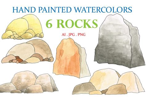 Hand Painted Watercolors 6 Rocks | Illustrations ~ Creative Market