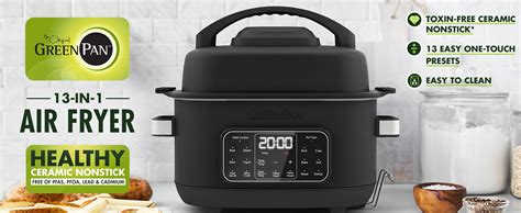 Greenpan Matte Black 13 In 1 Air Fryer Slow Cooker And Grill Presets To Steam Saute