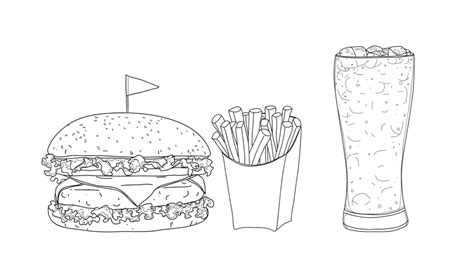 handdrawn vector illustration   hamburger food set  glasses