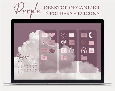 Purple Desktop Wallpaper Organizer Calendar 2021 Mac Windows Etsy