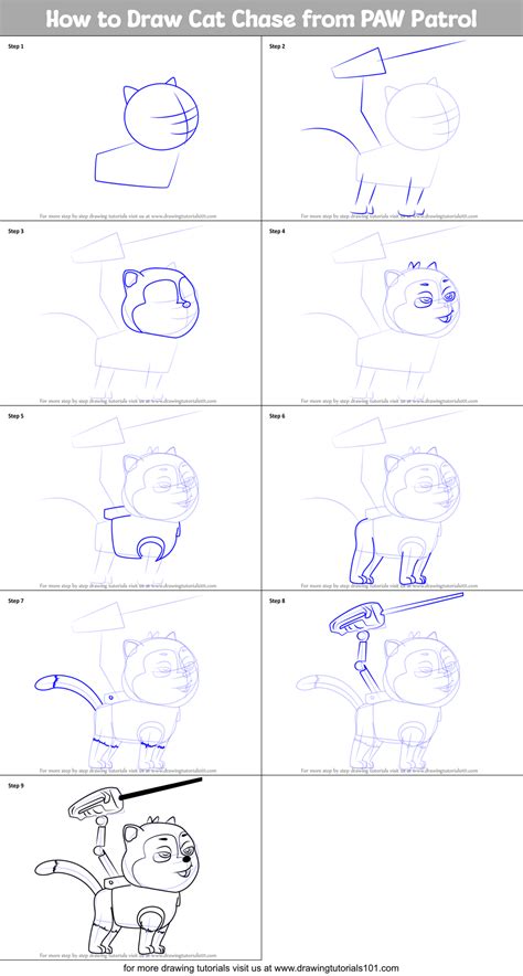 How To Draw Cat Chase From PAW Patrol Printable Step By Step Drawing