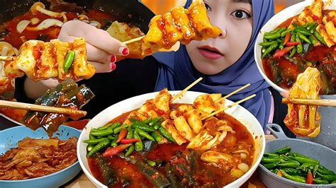 Toppoki Hitam Kuah Mercon Extra Cabe Odeng Dan Kimchi Mukbang Asmr