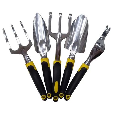 5pcs Garden Tool Set Trowel Fork Transplanter Cultivator Weeder Yellow And Black In Sheds