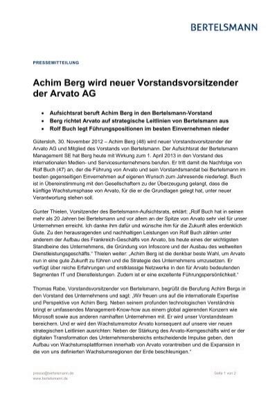 Achim Berg Wird Neuer Vorstandsvorsitzender Der Bertelsmann AG