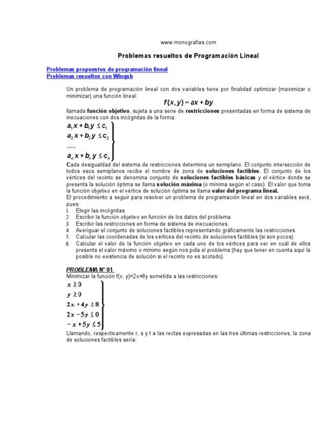 Problemas Resueltos De Programacion Lineal Pdf Programación Lineal Enseñanza De Matemática