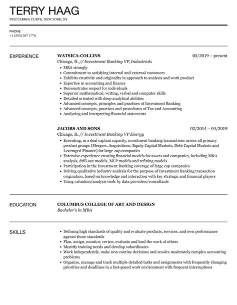 Investment Banking VP Resume Samples Velvet Jobs