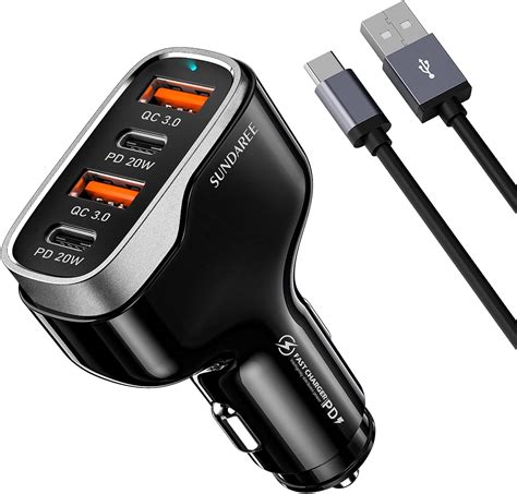 Amazon Sundaree Usb C Ports Car Charger Fast Charging Cigarette