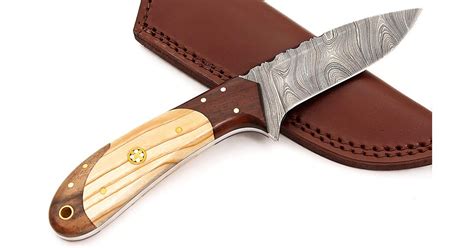 Damascus Steel Fixed Blade Hunting Camping Knife Wood Handle with ...