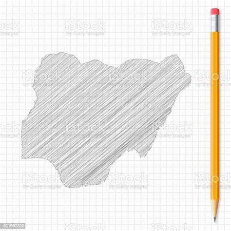 Nigeria Map Sketch With Pencil On Grid Paper Stok Vektör Sanatı