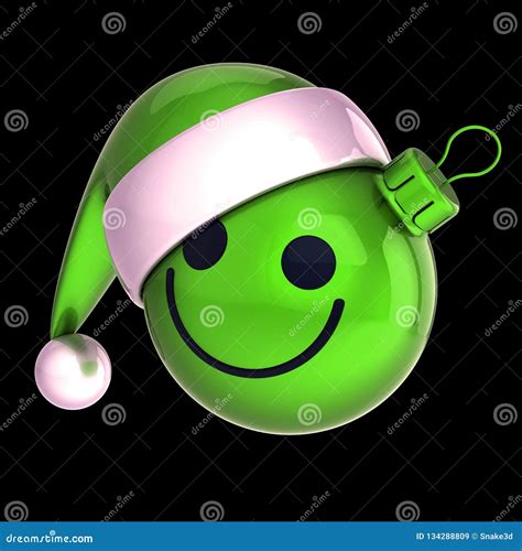 Green Christmas Ball Smiley Face Emoticon New Years Eve Bauble Stock