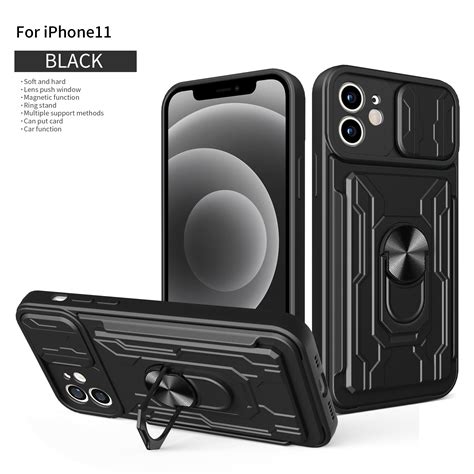 Iphone 11 Case Kickstand Case With Slide Camera Cover And Card Holder Slot Built In 360° Rotate