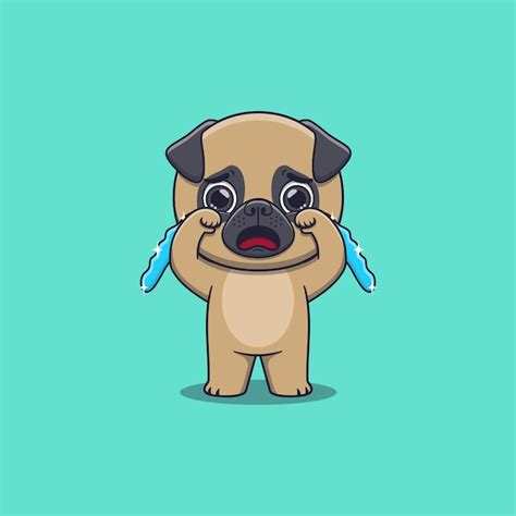 Premium Vector | Cute pug dog crying with tears