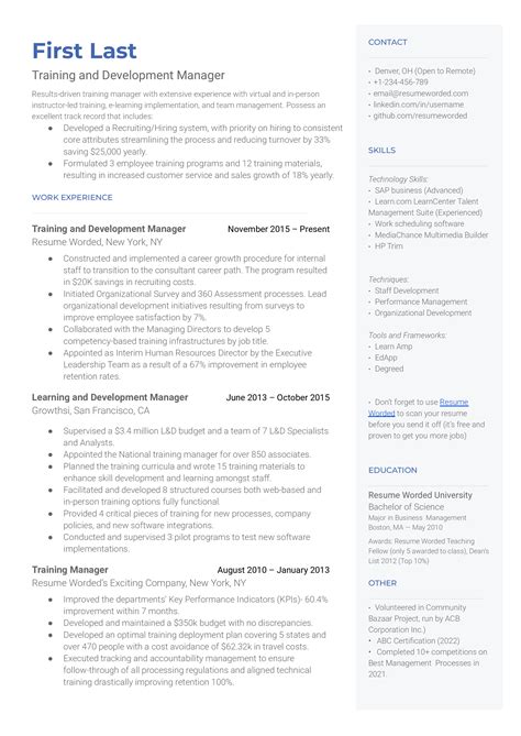 4 Training And Development Resume Examples For 2024 Resume Worded