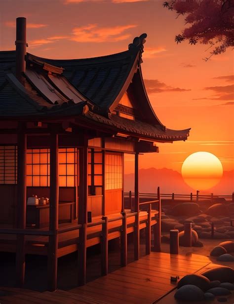 Premium Ai Image A Traditional Japanese House Stands In The Foreground