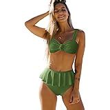 Amazon Women S Bikini Swimsuits Ruffle Floral Two Piece Bathing Suits Printed Halter Neck