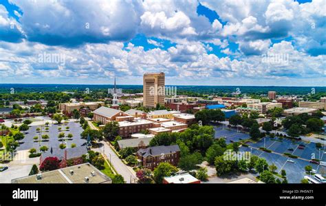Drone Aerial Of Downtown Spartanburg South Carolina Sc Skyline Stock