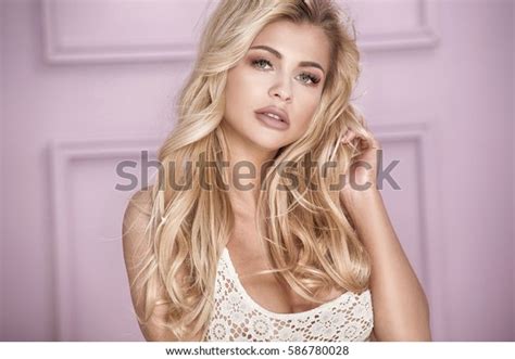 Sensual Blonde Beautiful Woman Posing White Stock Photo 586780028 Shutterstock