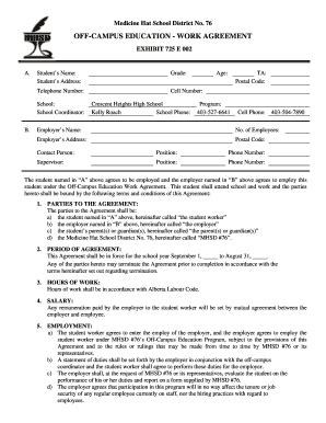 Fillable Online Off Campus Education Work Agreement Fax Email Print