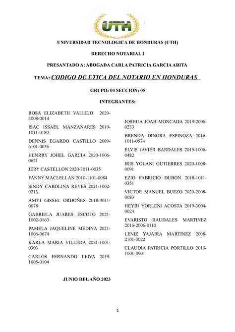 Informe Notarial Ii Parcial Ce Universidad Tecnologica De Honduras